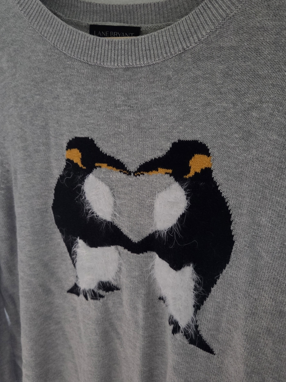 Lane Bryant Gray Sweater with Penguin Heart Motif Plus 14/16 Animal Print